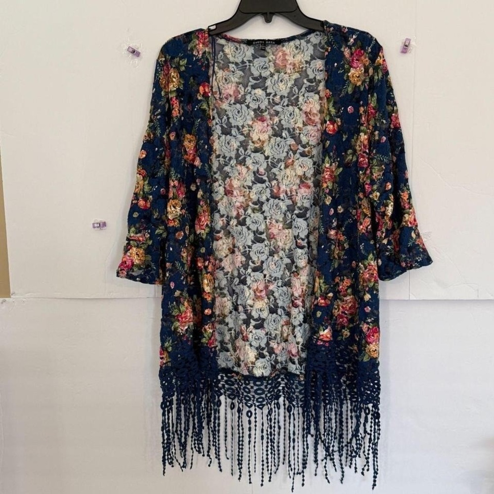Sweet Rain Floral Boho Kimono Women's Large Fringe Sheer Fairy Festival